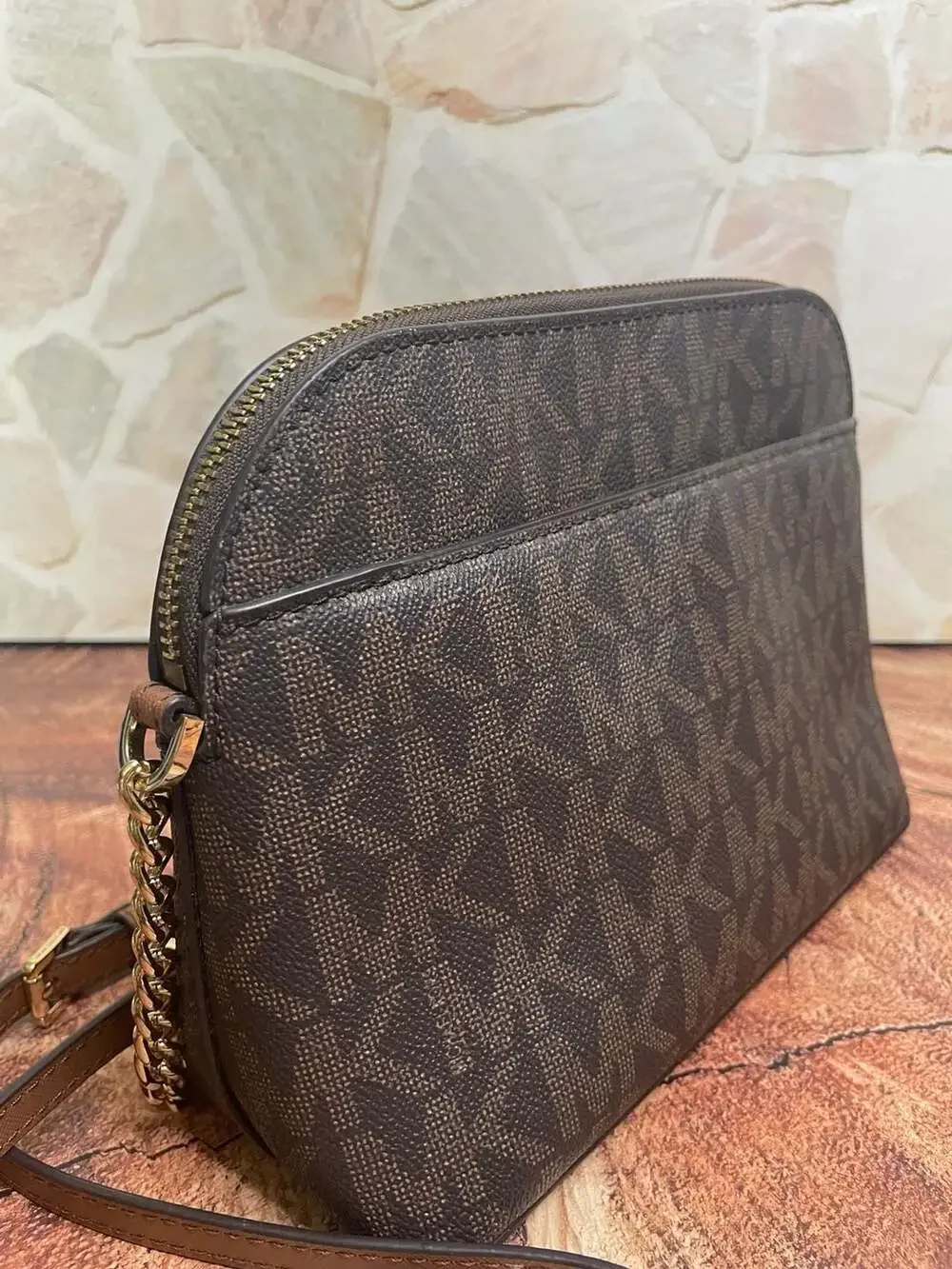 Michael Kors Cindy Signature Logo Dome Crossbody Bag Brown